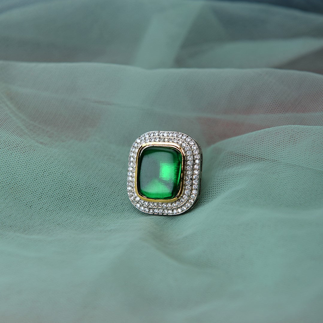 American Diamond Kundan Emerald Ring