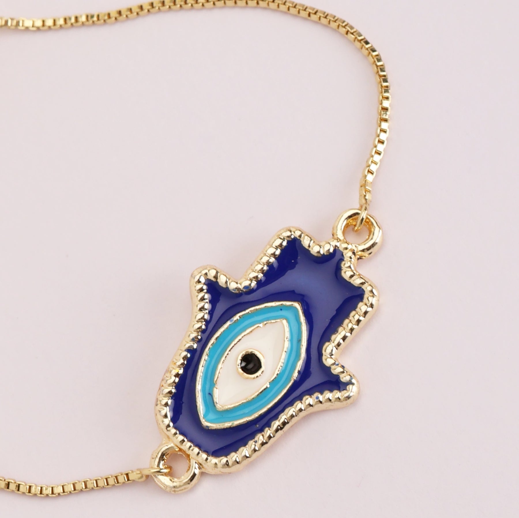 LAIDA Gold Plated Blue Hamsa Adjustable Bracelet