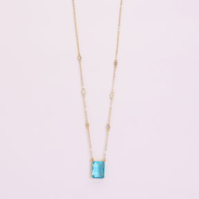 LAIDA Gold Plated Square Turquoise Stone Pendant