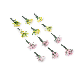 Set of 12 Floral Hair Pins - 6 yellow & 6 Pink