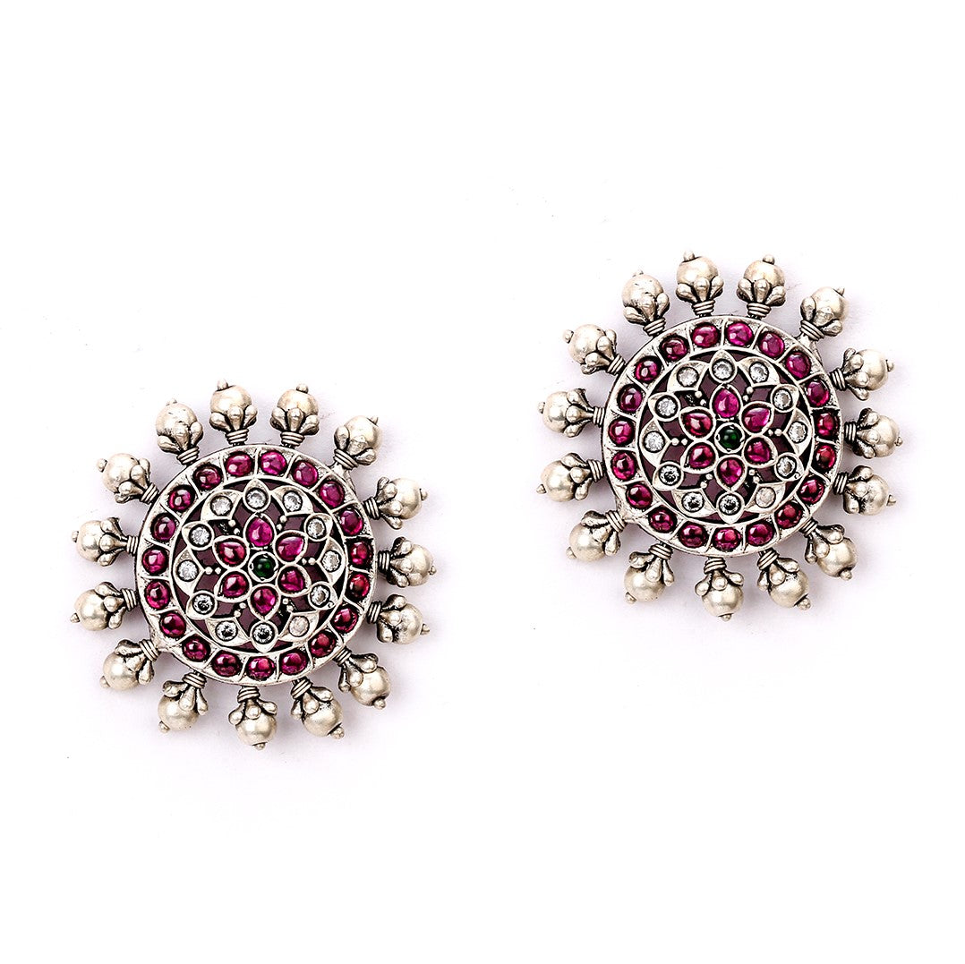 Laida 92.5 Sterling Silver Red and Oxidised Ear-studs