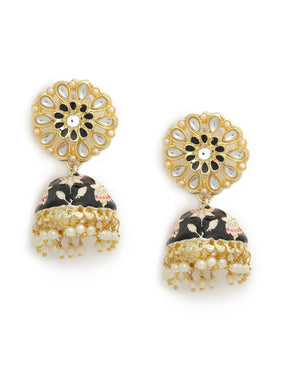 Black & Gold-Plated Enameled Meenakari Dome Shaped Jhumkas