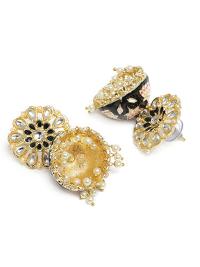 Black & Gold-Plated Enameled Meenakari Dome Shaped Jhumkas