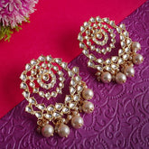 Gold-Toned & White Kundan-Studded Chandbalis