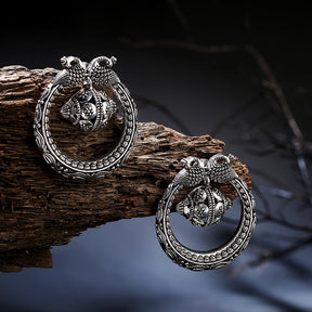 Silver-Plated Oxidized Circular Drop Earrings