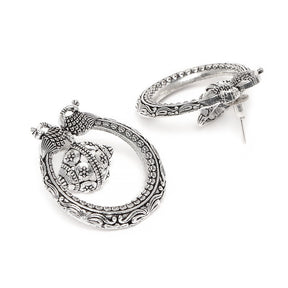 Silver-Plated Oxidized Circular Drop Earrings