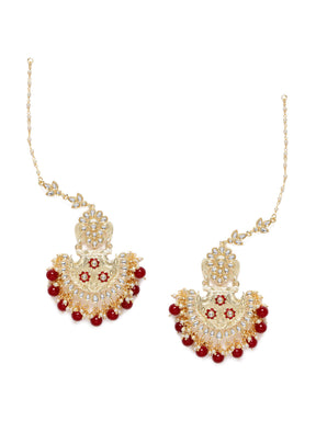 Gold-Plated & Red Kundan Studded Contemporary Chandbalis