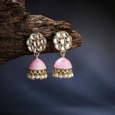 Pink Gold-Plated Dome Shaped Handcrafted Jhumkas