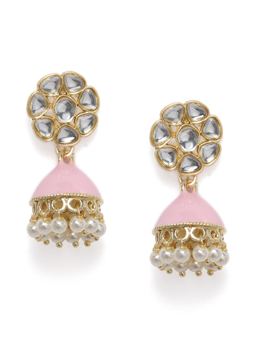 Pink Gold-Plated Dome Shaped Handcrafted Jhumkas