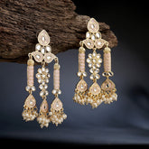 Pink Gold-Plated Handcrafted Enamelled Kundan & Pearls Studded Classic Drop Earrings
