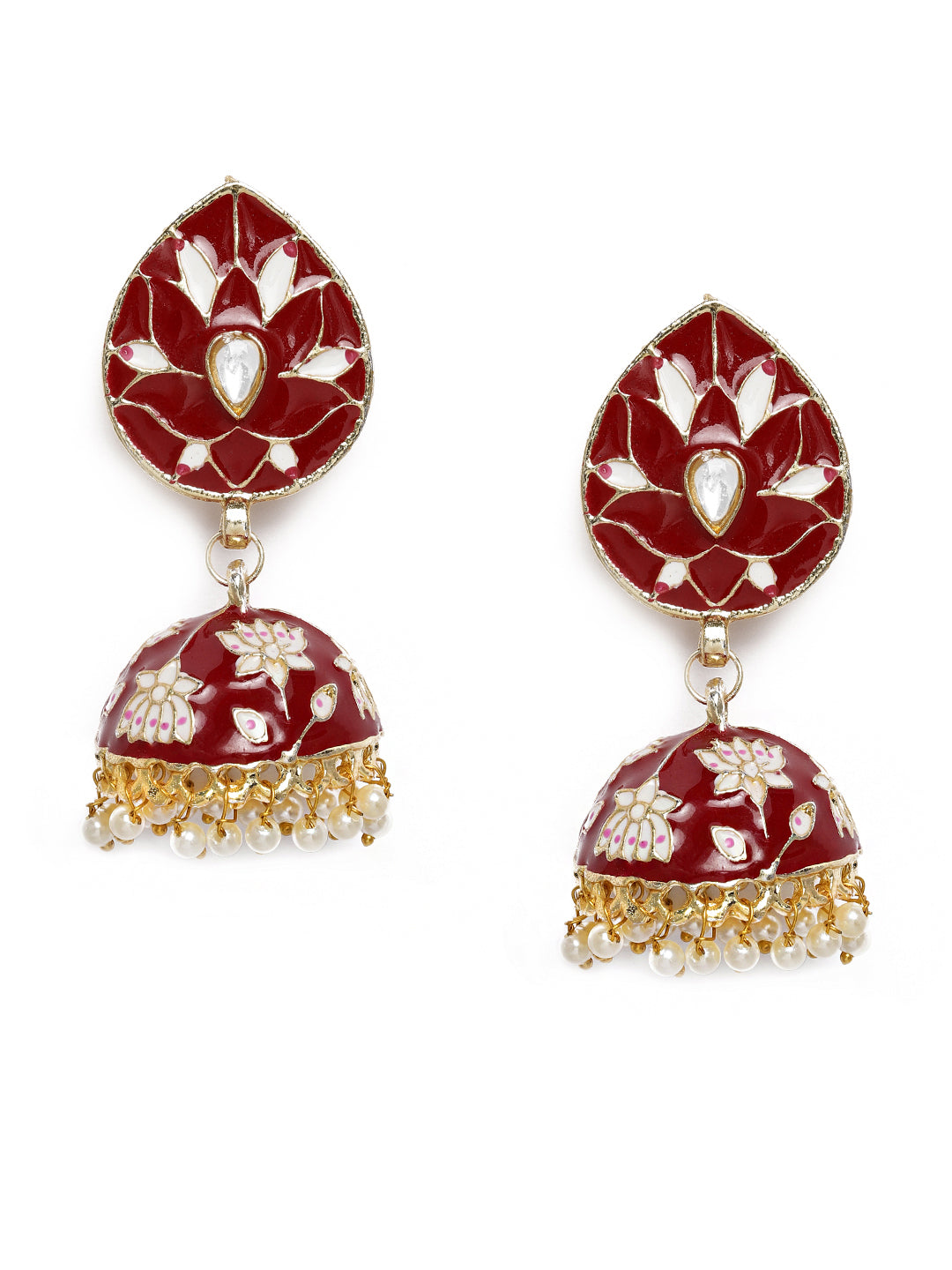 Red Gold Plated Enamelled Handcrafted Dome Shaped Jhumkas