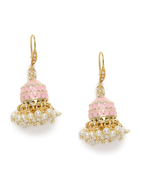 Gold-Plated & Pink Dome Shaped Jhumkas