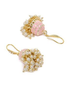 Gold-Plated & Pink Dome Shaped Jhumkas