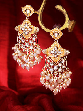 Gold-Plated Kundan Studded Drop Earrings