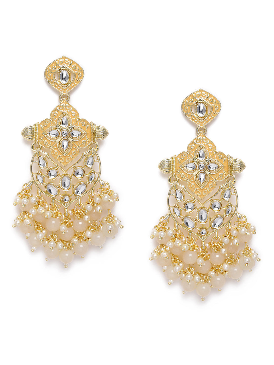 Gold-Plated Kundan Studded Drop Earrings