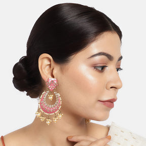 Pink & Gold-Plated Handcrafted Enamelled Chandbalis