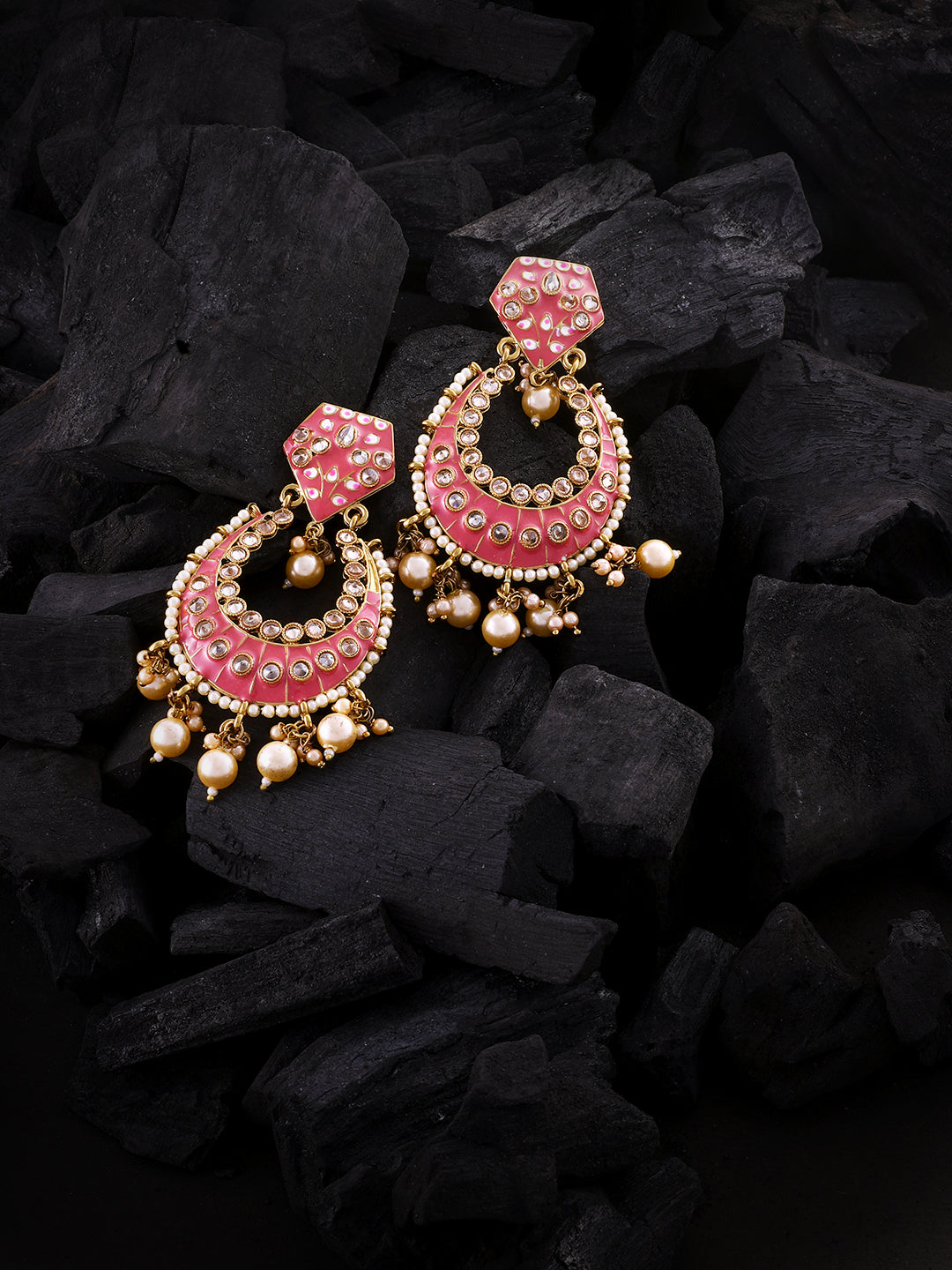 Pink & Gold-Plated Handcrafted Enamelled Chandbalis