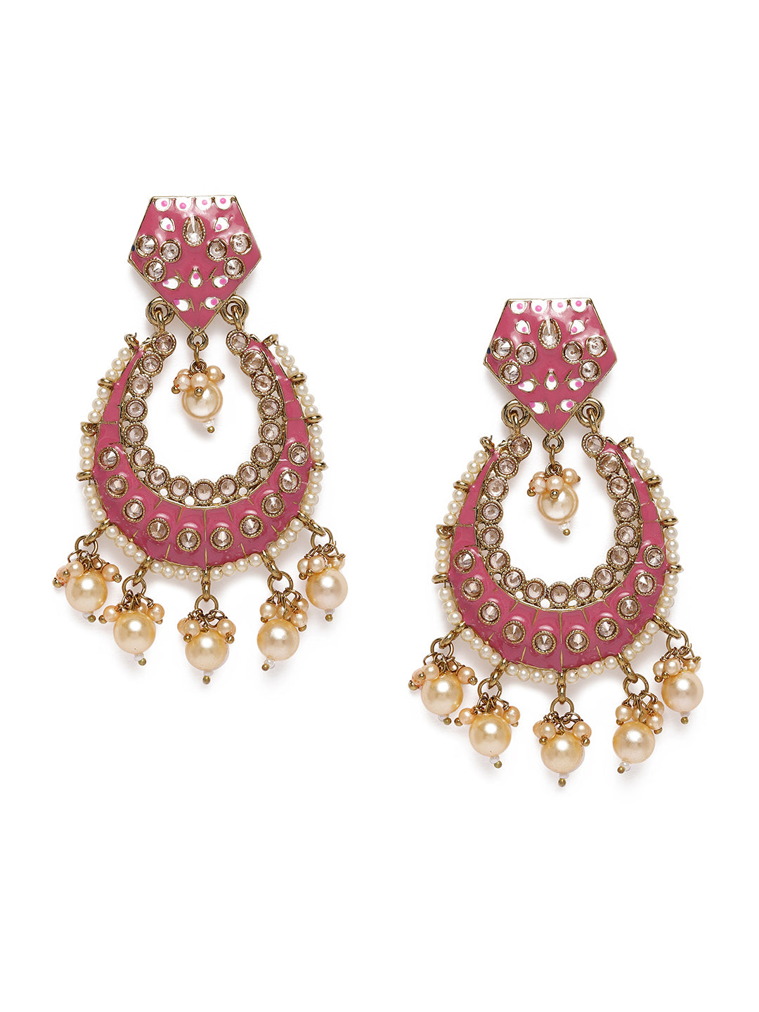 Pink & Gold-Plated Handcrafted Enamelled Chandbalis