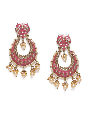 Pink & Gold-Plated Handcrafted Enamelled Chandbalis