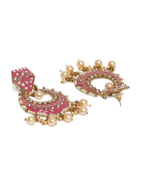 Pink & Gold-Plated Handcrafted Enamelled Chandbalis