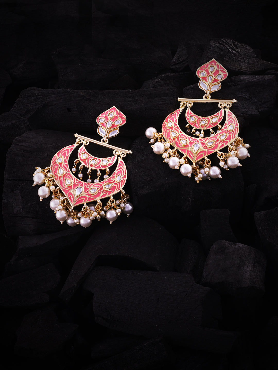 Pink & Gold-Plated Handcrafted Enamelled Chandbalis