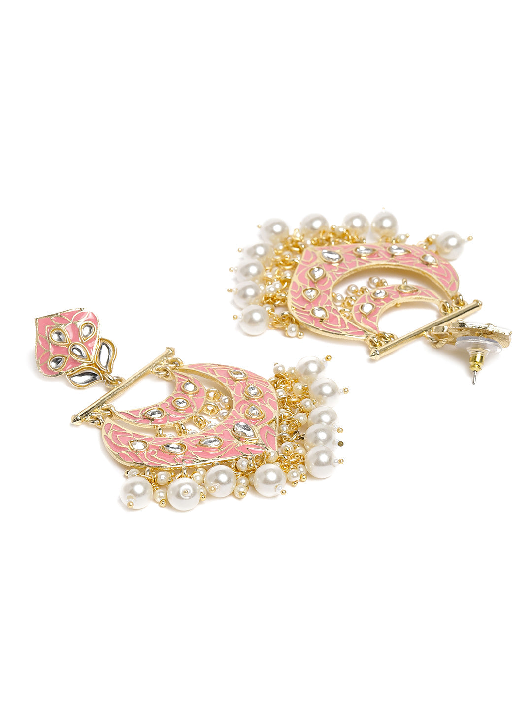 Pink & Gold-Plated Handcrafted Enamelled Chandbalis