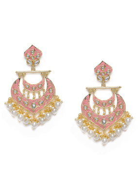 Pink & Gold-Plated Handcrafted Enamelled Chandbalis