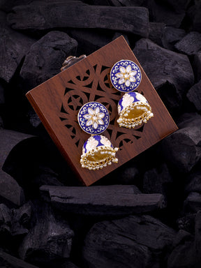 Blue & Gold-Plated Meenakari Dome Shaped Jhumkas