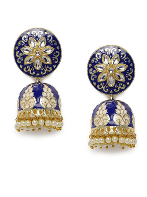 Blue & Gold-Plated Meenakari Dome Shaped Jhumkas