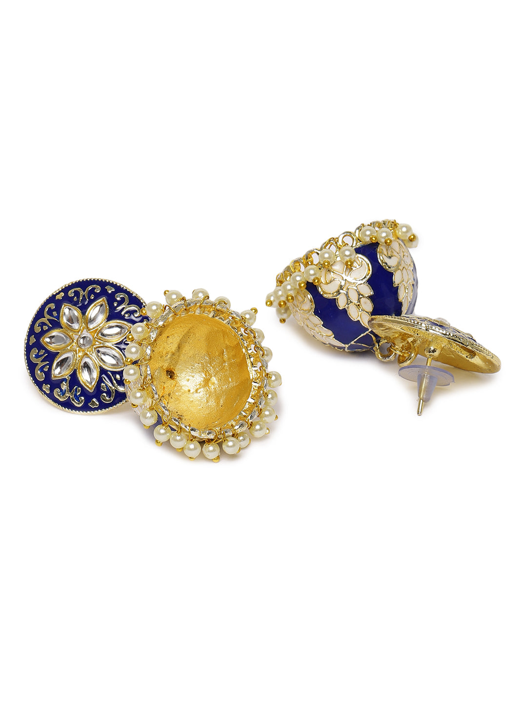 Blue & Gold-Plated Meenakari Dome Shaped Jhumkas