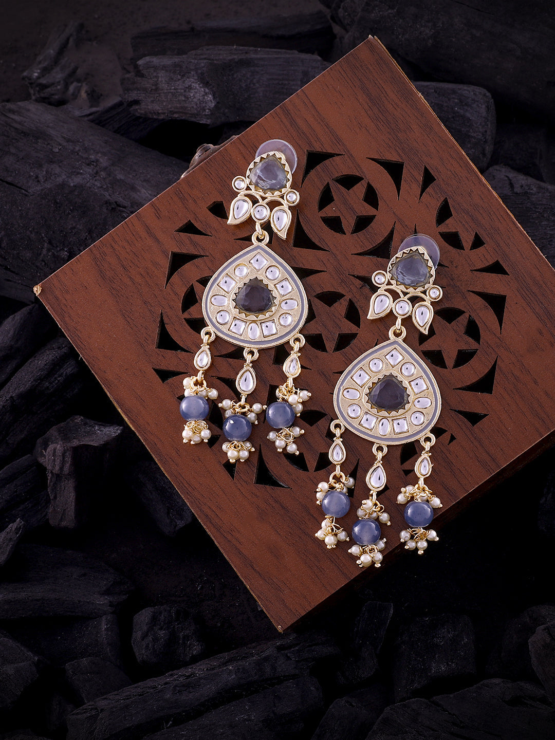 Women Gold-Plated & Grey Classic Drop Earrings