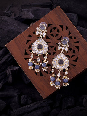 Women Gold-Plated & Grey Classic Drop Earrings