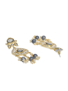 Women Gold-Plated & Grey Classic Drop Earrings