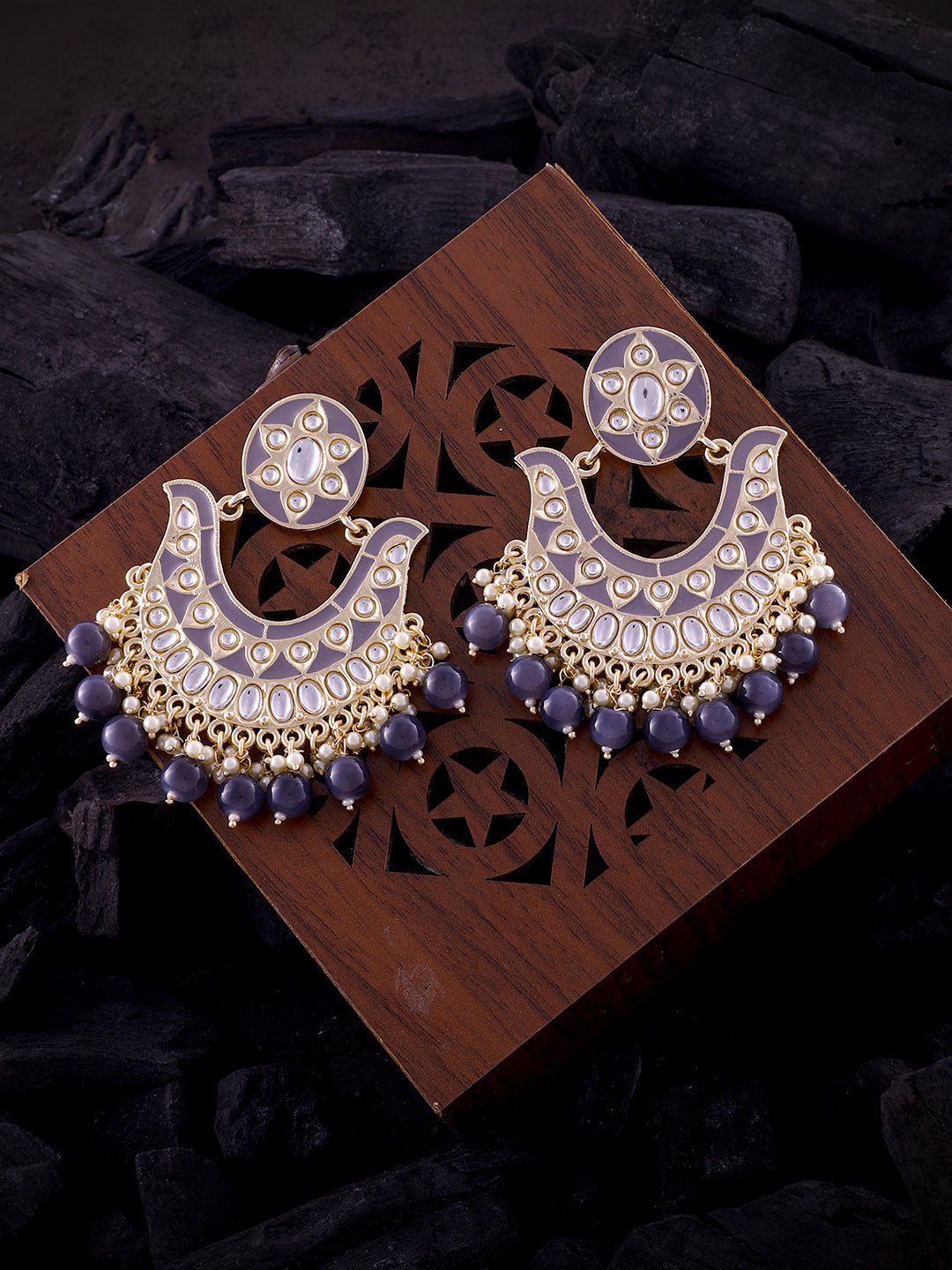 LAIDA Gold-Plated & Grey Classic Handcrafted Chandbalis