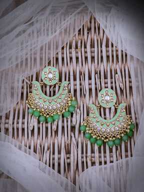 Green & Gold-Plated Handcrafted Enamelled Chandbalis