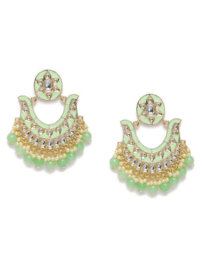 Green & Gold-Plated Handcrafted Enamelled Chandbalis