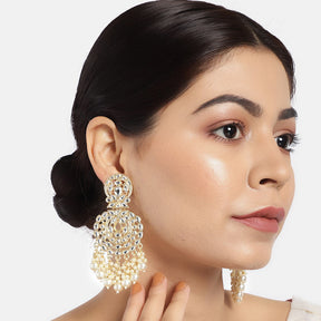 Gold-Plated Kundan Studded Circular Drop Earrings