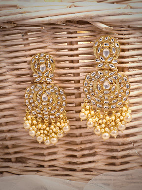 Gold-Plated Kundan Studded Circular Drop Earrings