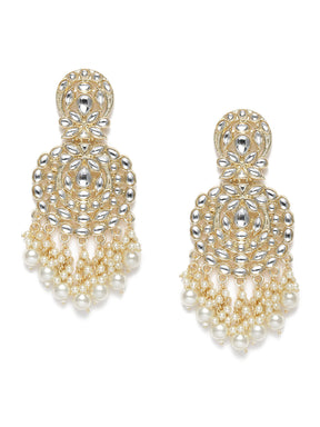 Gold-Plated Kundan Studded Circular Drop Earrings