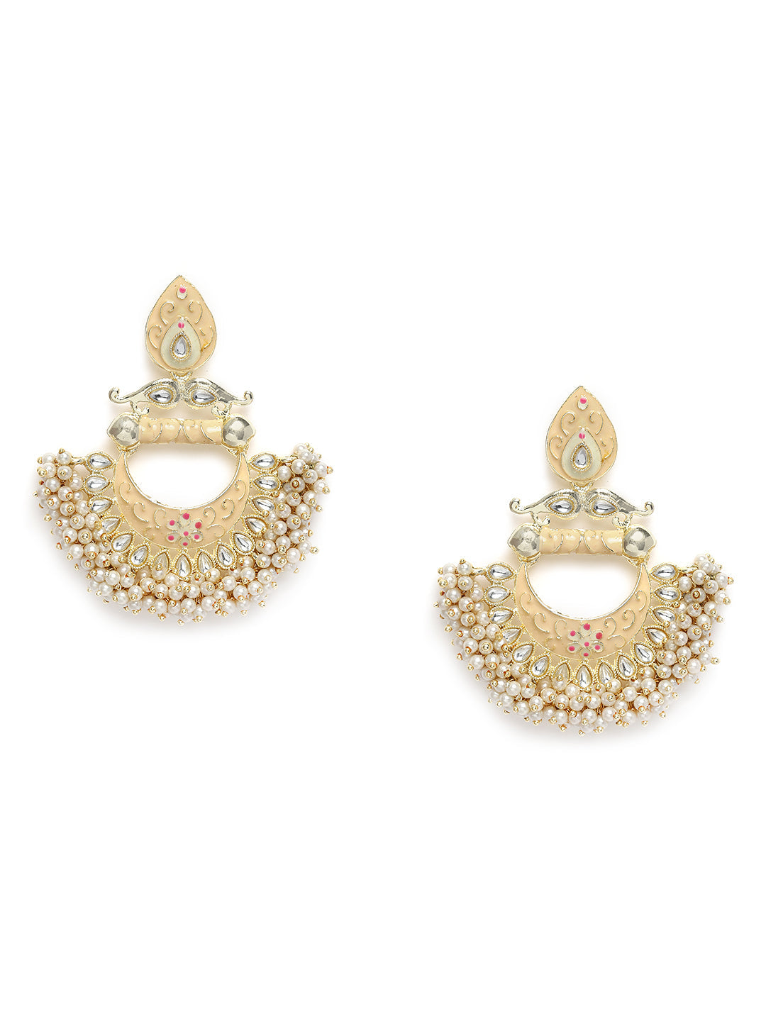 Laida White & Gold Plated Handcrafted Pearl Crescent Shaped Chandbalis