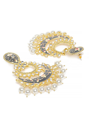 Gold-Plated & Grey Handcrafted Crescent Shaped Chandbalis