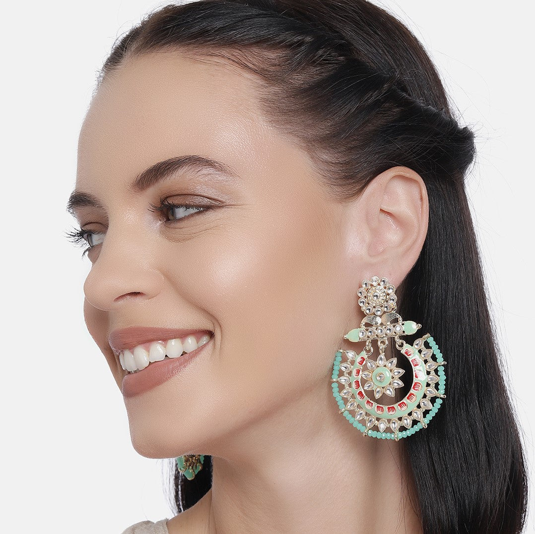 Gold-Plated & Green Classic Drop Earrings