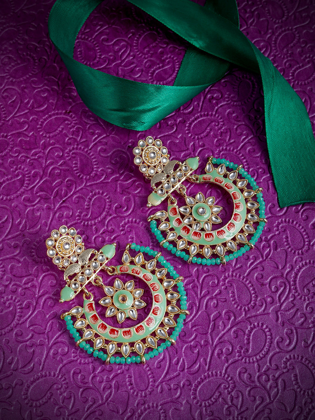 Gold-Plated & Green Classic Drop Earrings