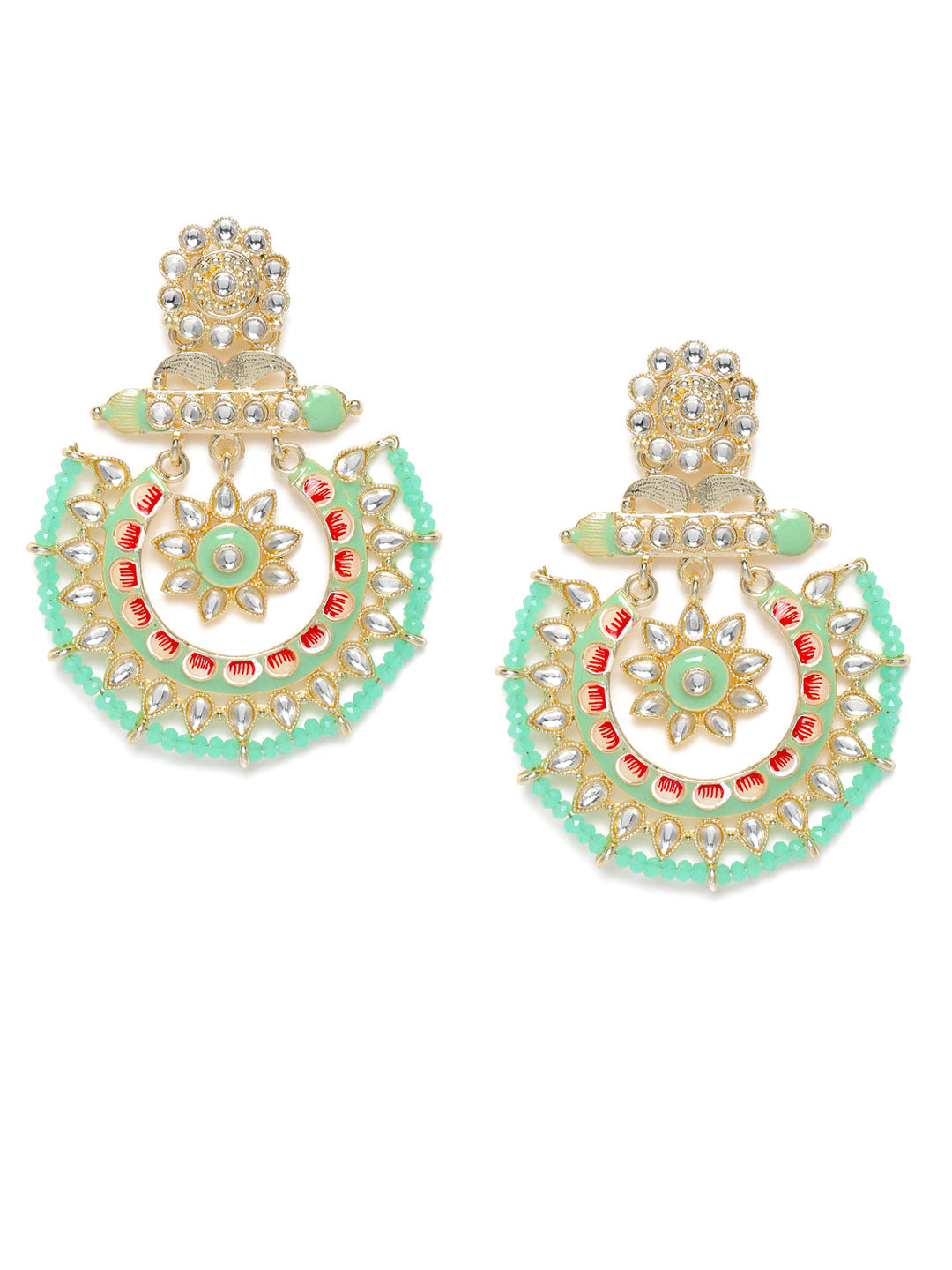 Gold-Plated & Green Classic Drop Earrings