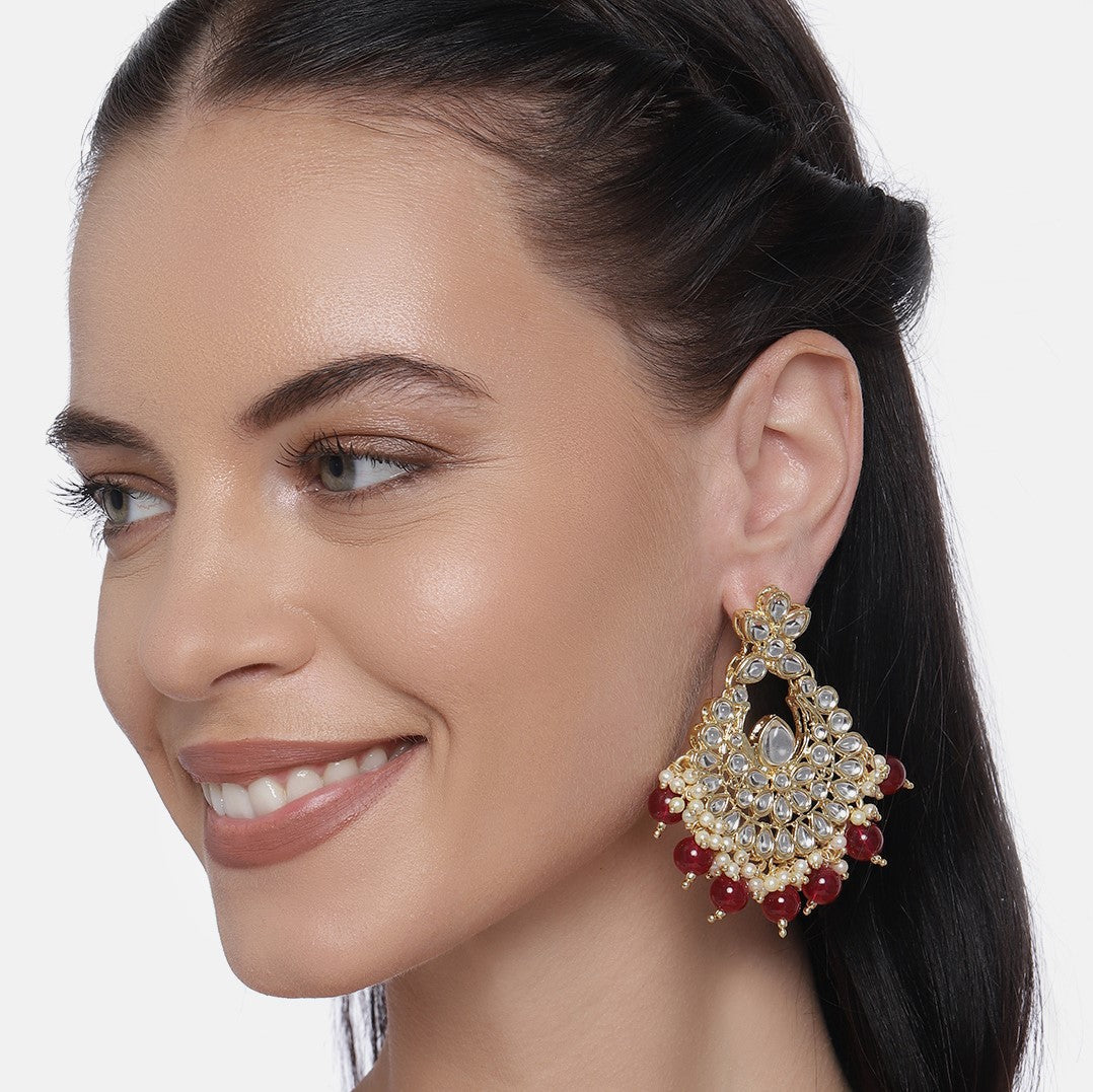 Maroon & White Gold Plated Contemporary Drop Earrings