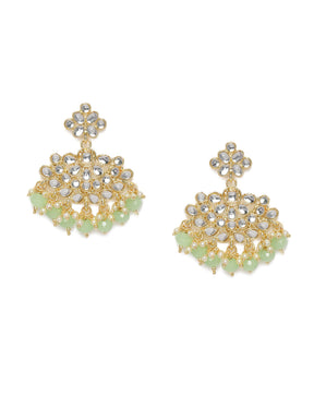 Gold-Plated & Green Classic Kundan Drop Earrings