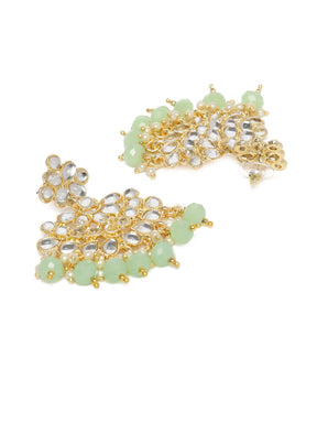 Gold-Plated & Green Classic Kundan Drop Earrings