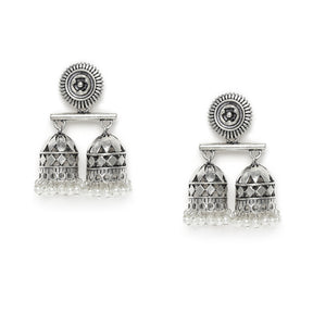 Silver-Plated Dome Shaped Oxidized Jhumkas