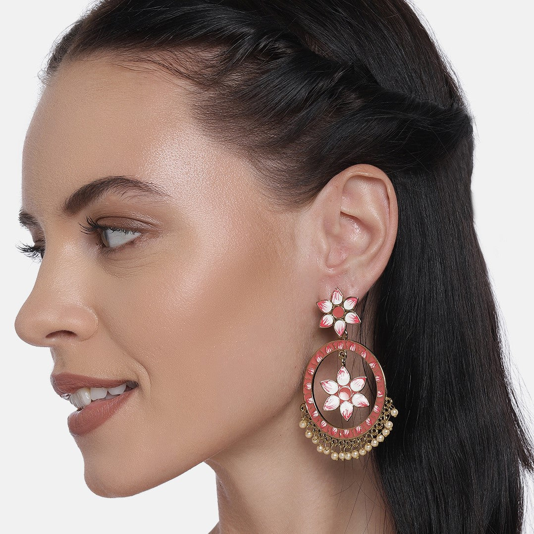 LAIDA Pink & Gold Plated Floral Drop Earrings