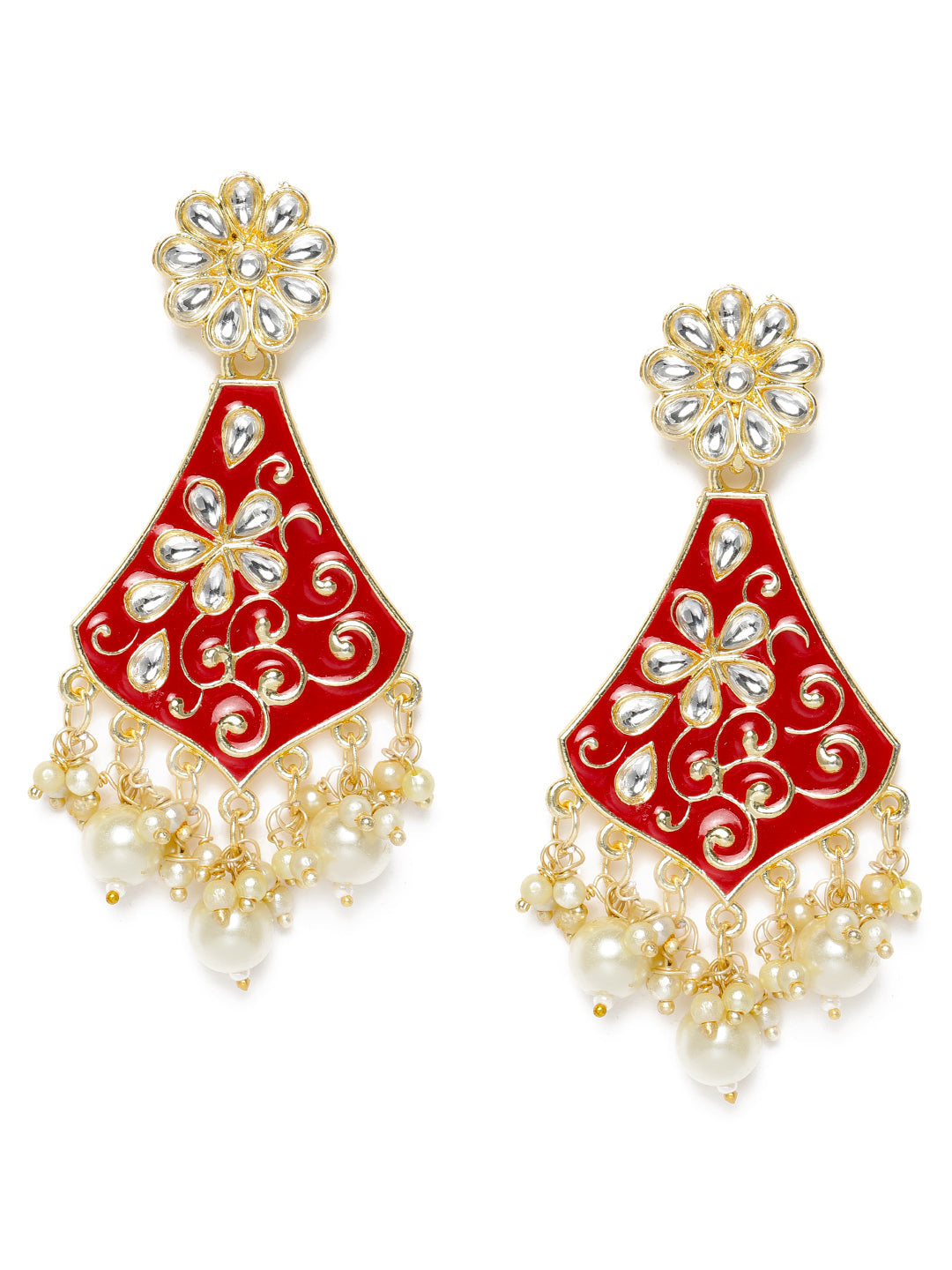 Gold-Plated & Red Classic Drop Earrings